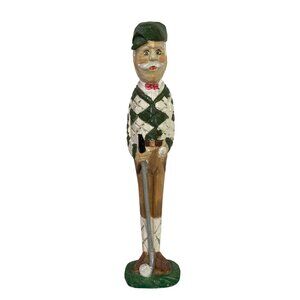 Vintage Golfer Figurine Hand Painted Wood